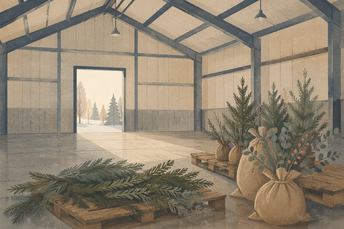Open Doorway Light Over Evergreen Pallets