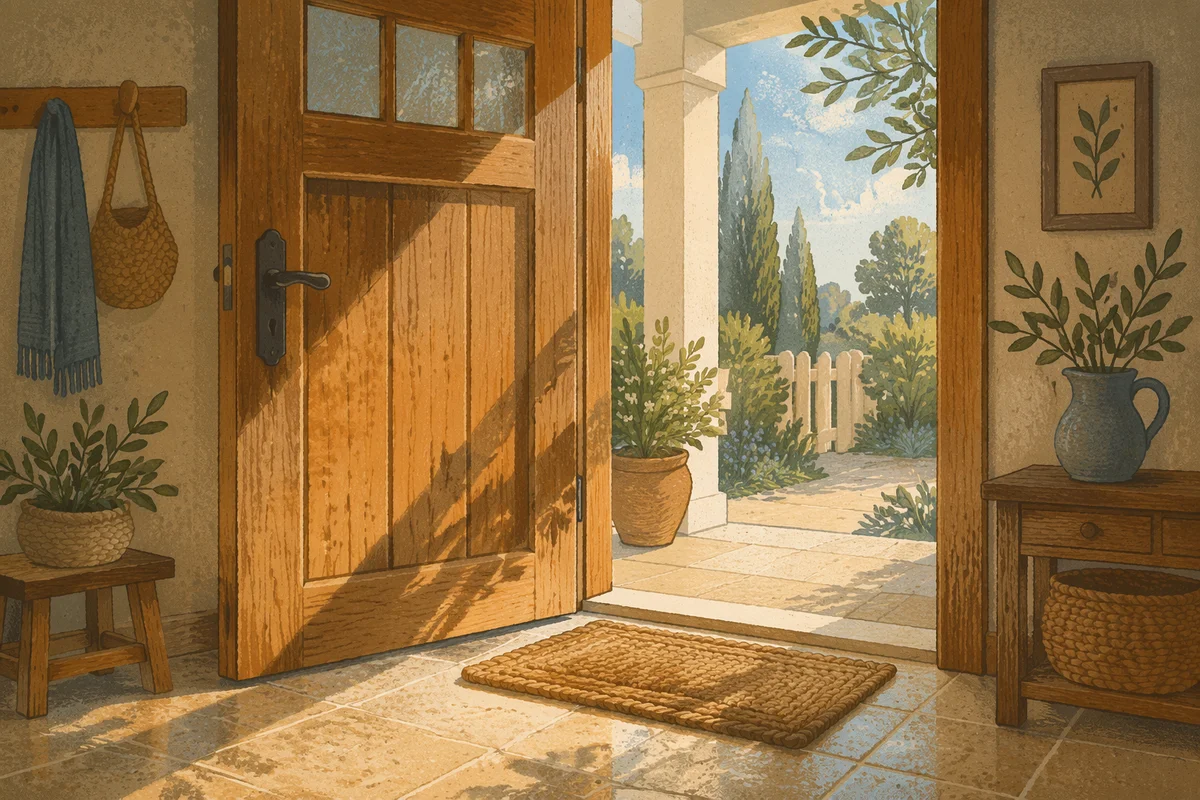 Welcoming Open Door With Morning Light