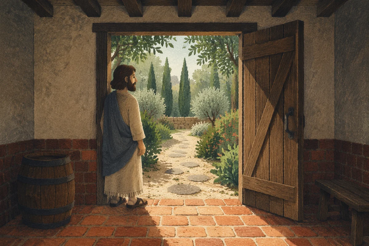 Open Wooden Door to Evergreen Light