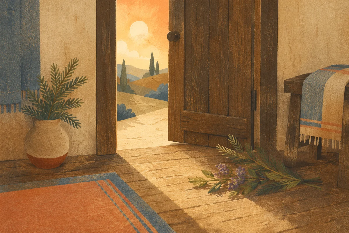 Open Wooden Door With Morning Light