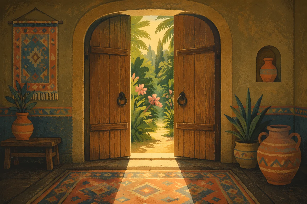 Rustic Open Door to Evergreen Light