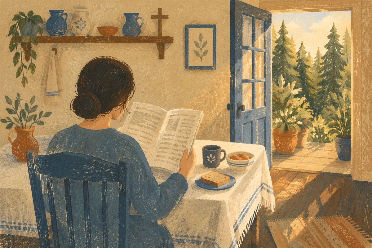 Morning Devotion by an Open Sunlit Door