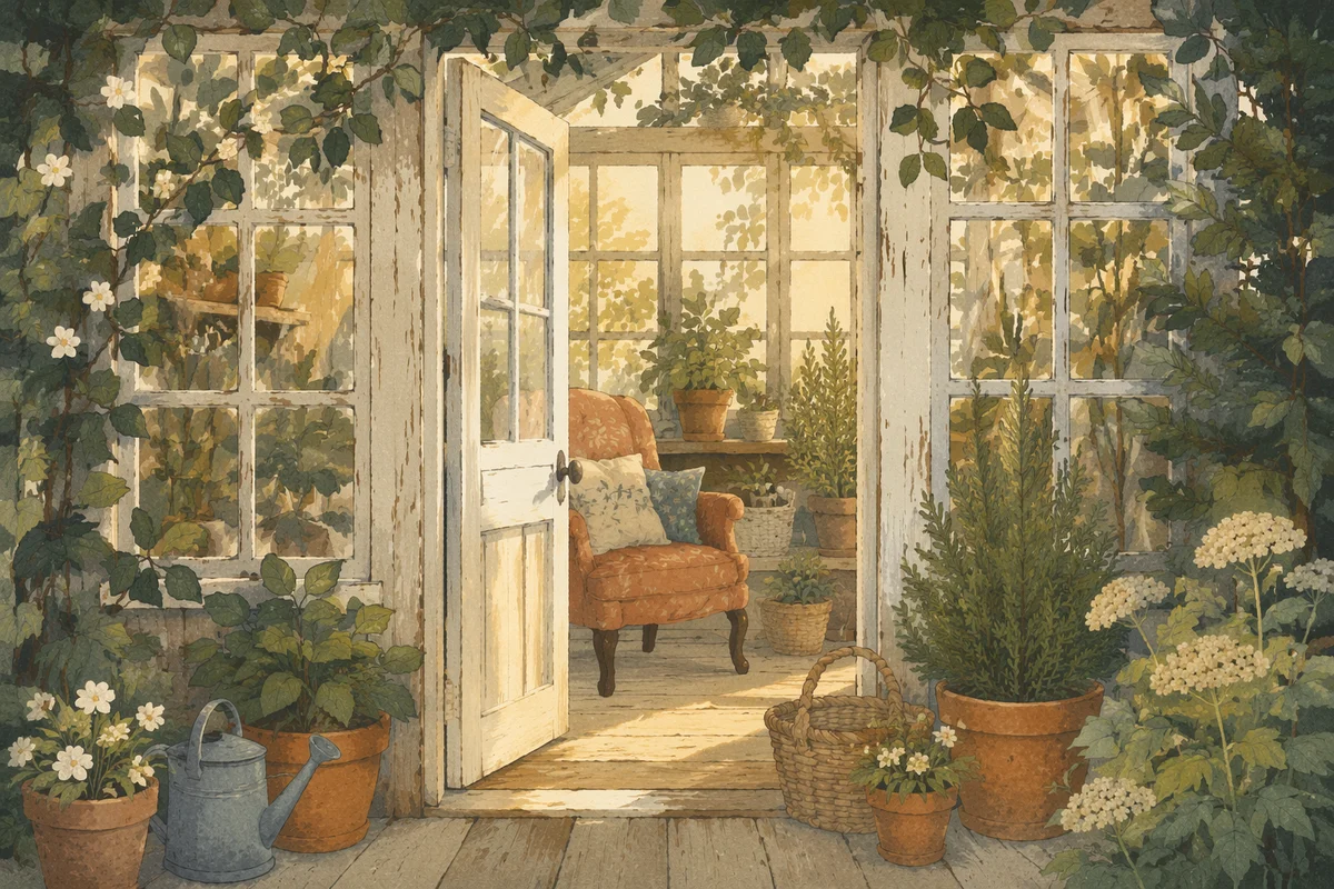Open Garden Door with Hopeful Sunlight