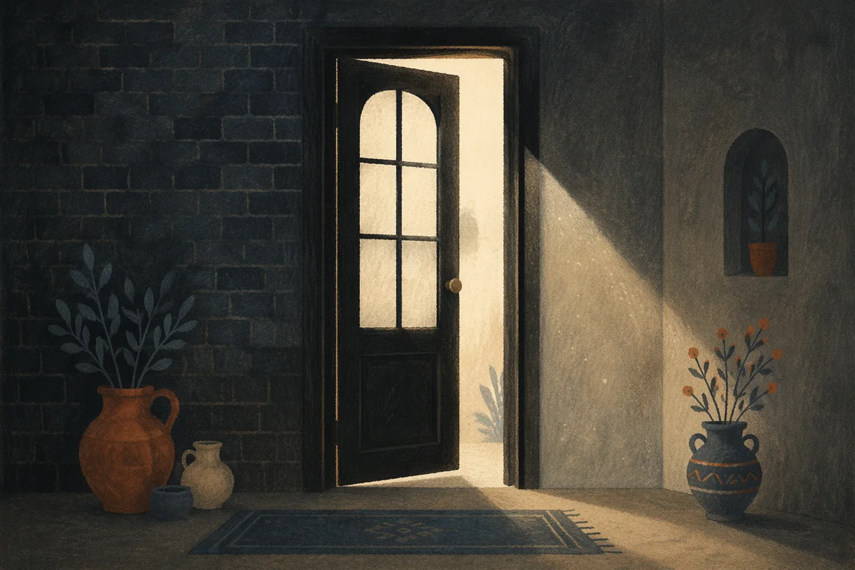 Open Doorway with Hopeful Streaming Light