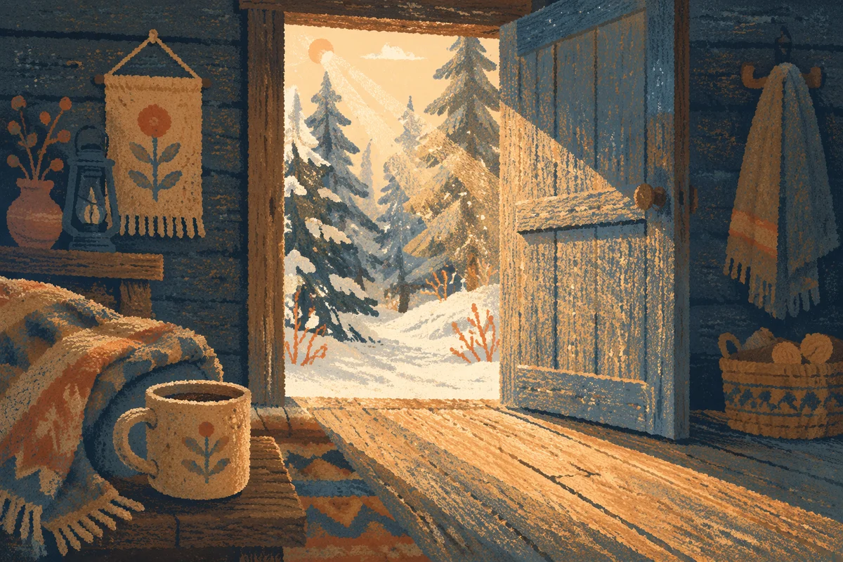 Open Cabin Door to Evergreen Light