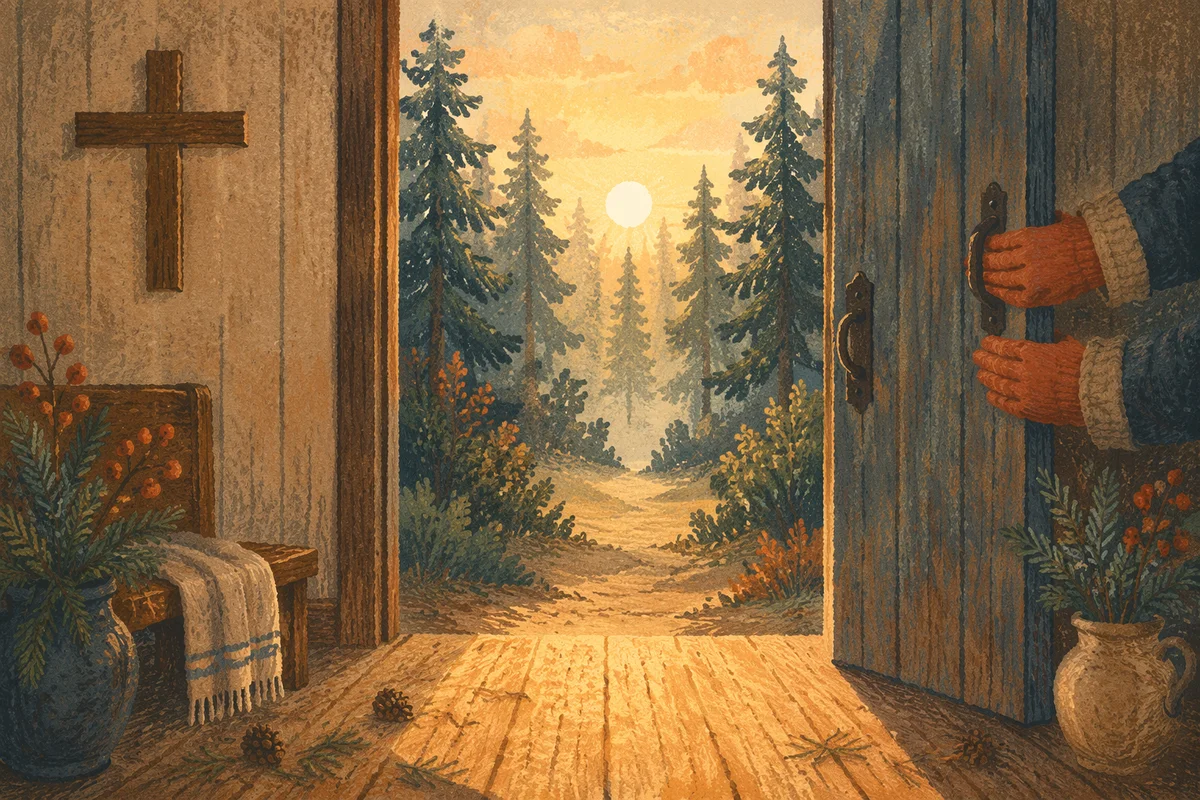 Open Chapel Door to Dawn Forest Light