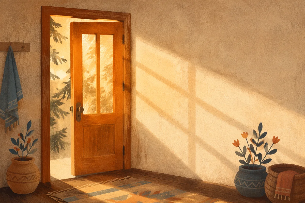 Open Door with Golden Morning Light