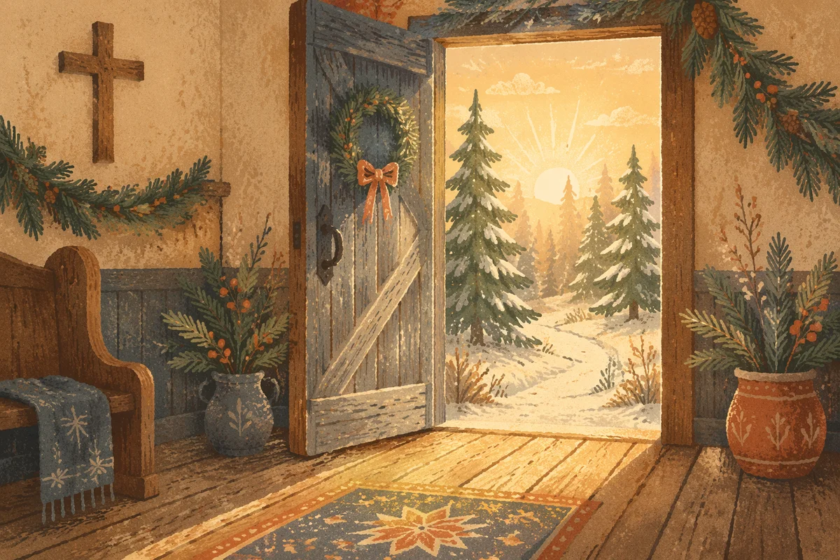 Open Chapel Door with Evergreen Light