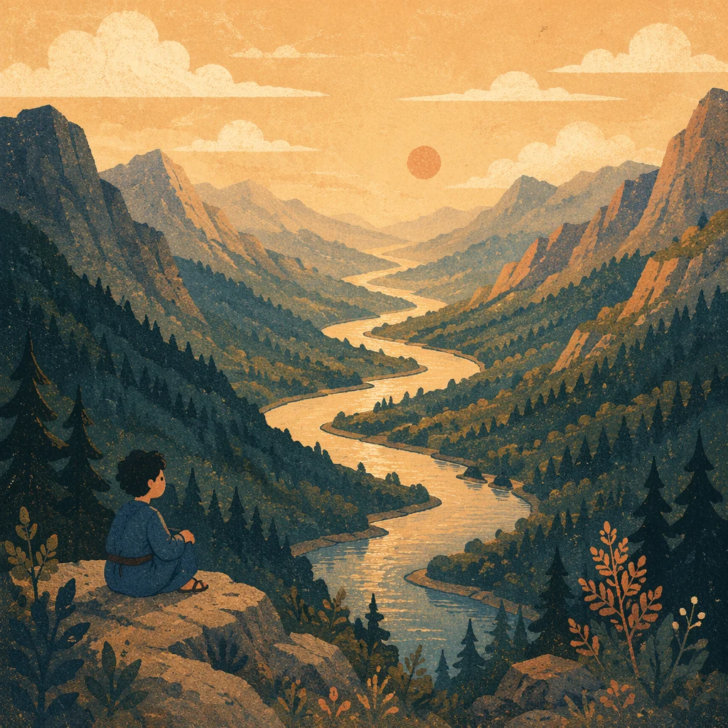 Peaceful River Through Evergreen Mountain Valley
