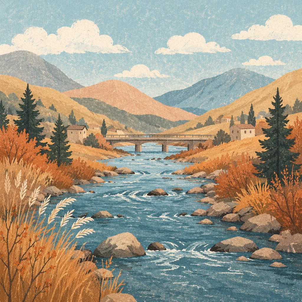 Peaceful River Through Evergreen Valley