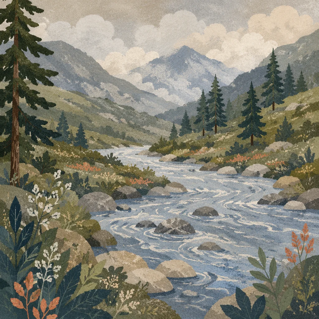 Peaceful Evergreen Valley River Morning