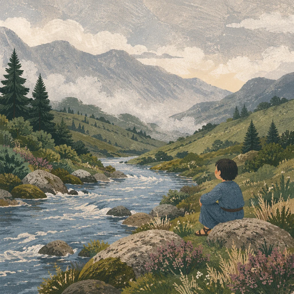 Peaceful River Valley at Misty Dawn