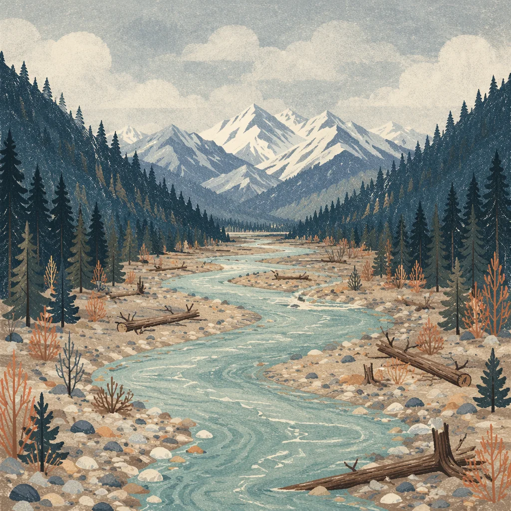 Peaceful Turquoise River Through Evergreen Valley
