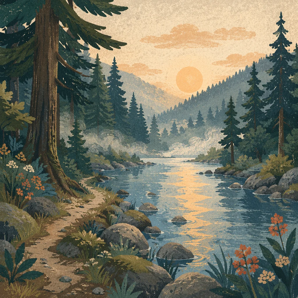 Peaceful Evergreen Valley River at Sunrise