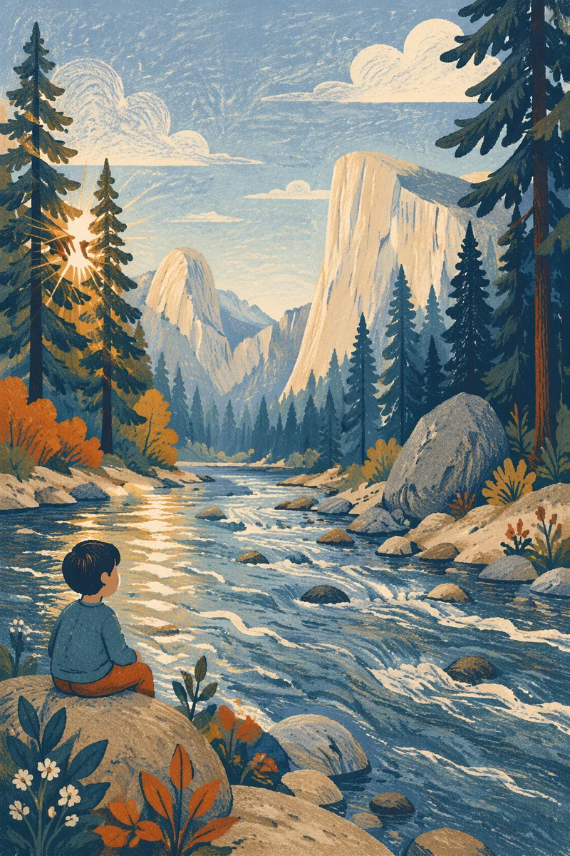 Peaceful Evergreen River Valley at Sunrise