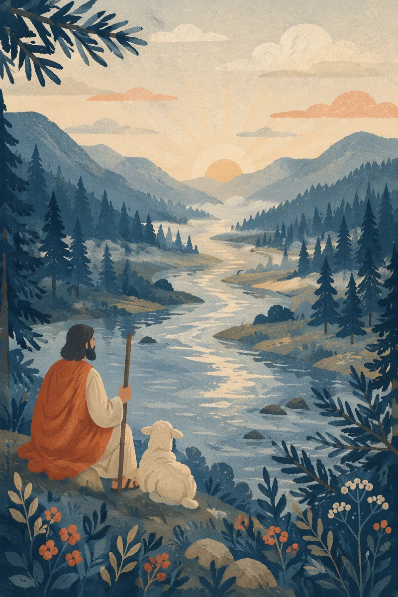 Peaceful River Through Evergreen Valley Dawn