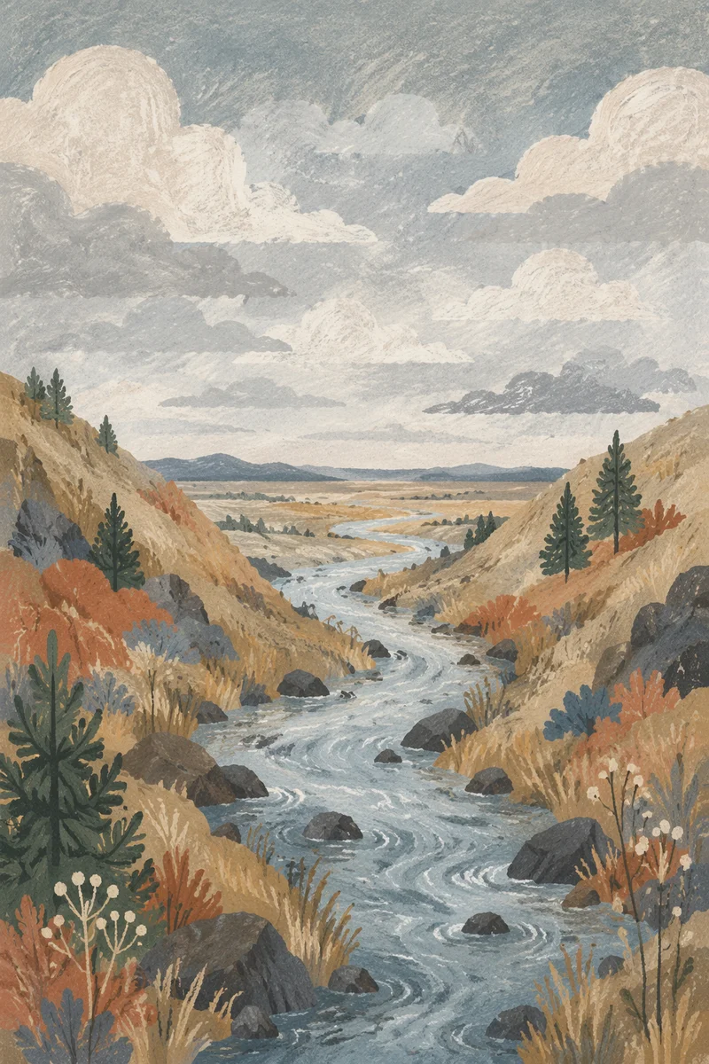 Peaceful River Through Evergreen Valley