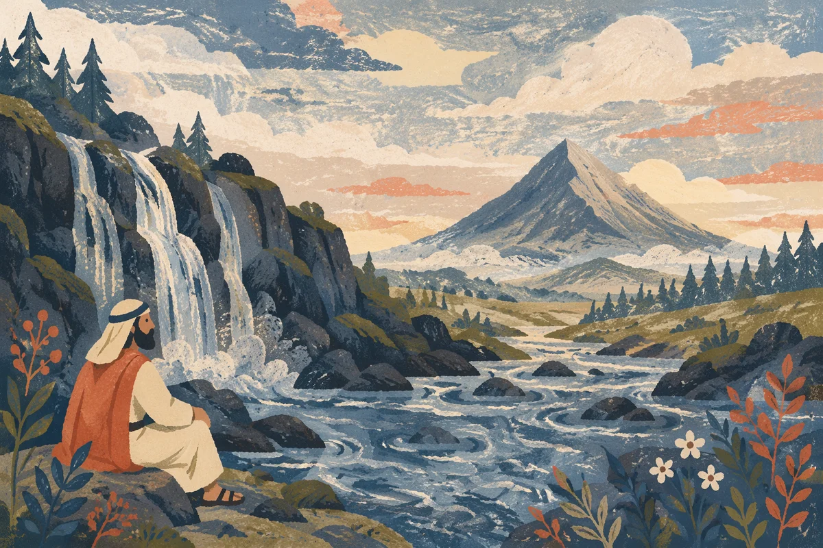 Peaceful River Valley with Mossy Waterfall