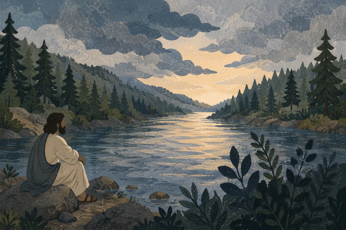 Peaceful River Through Evergreen Valley