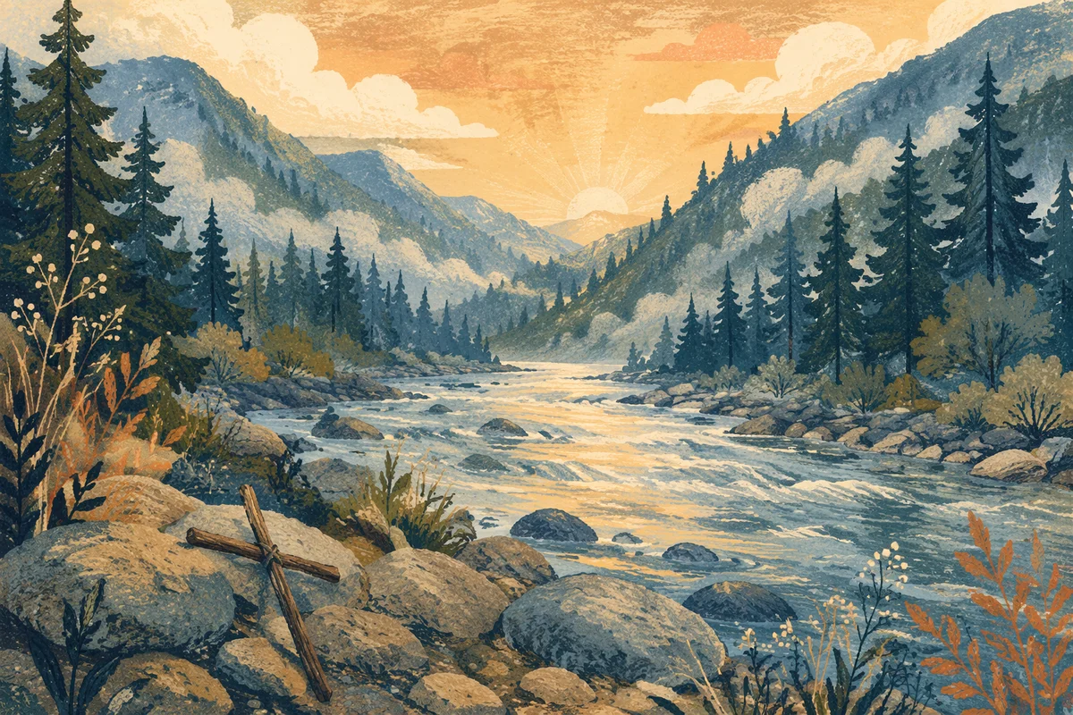 Peaceful Evergreen Valley River at Sunrise