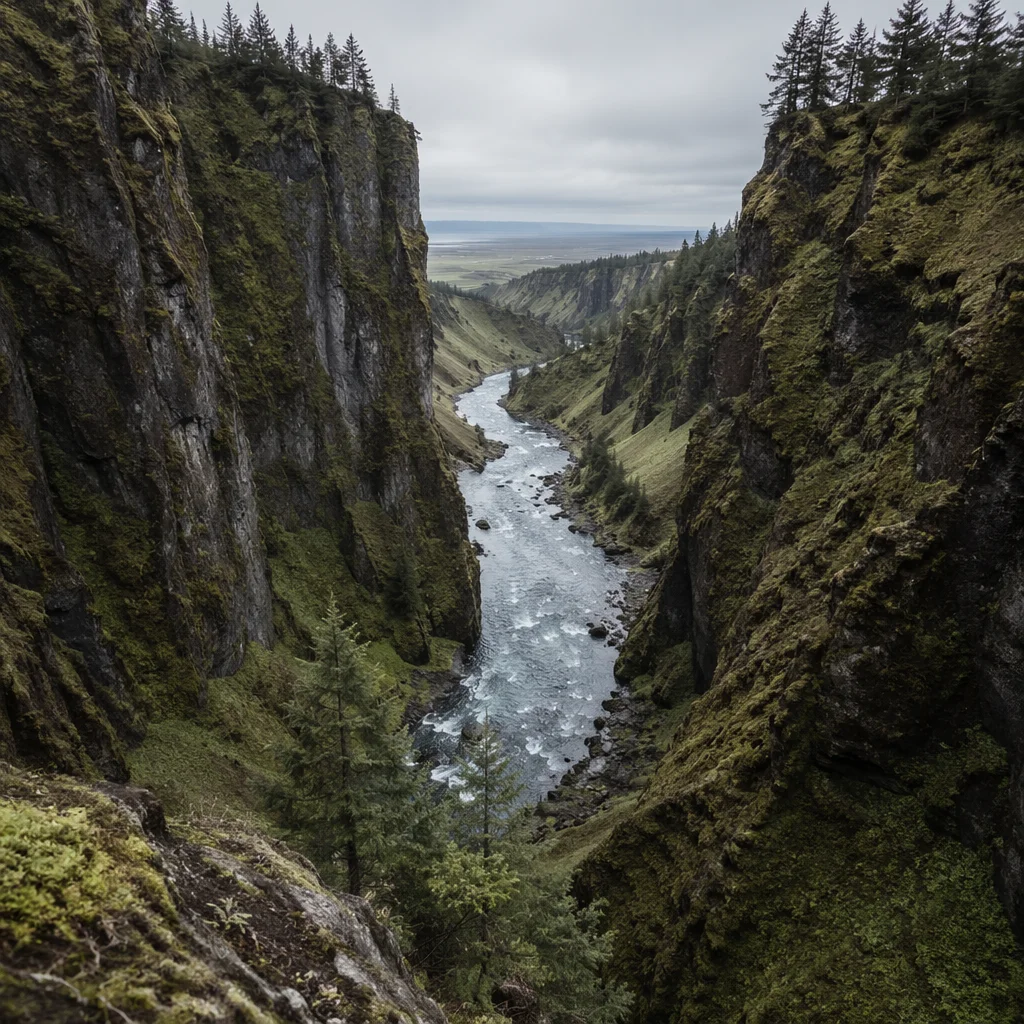 Peaceful Glacial River in Evergreen Valley