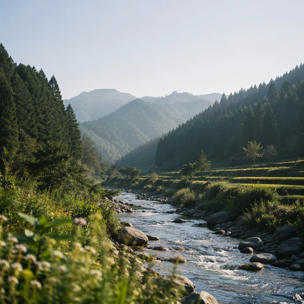 Peaceful River Through Evergreen Valley
