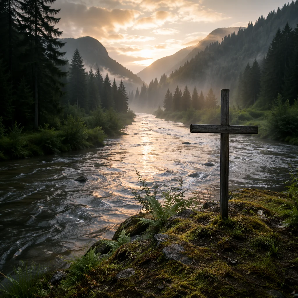Peaceful Evergreen Valley River at Dawn
