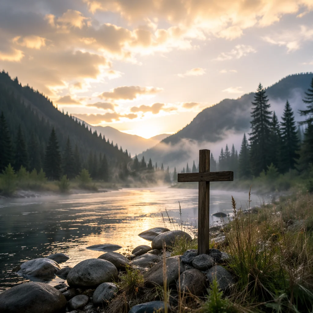 Peaceful River Cross in Evergreen Valley