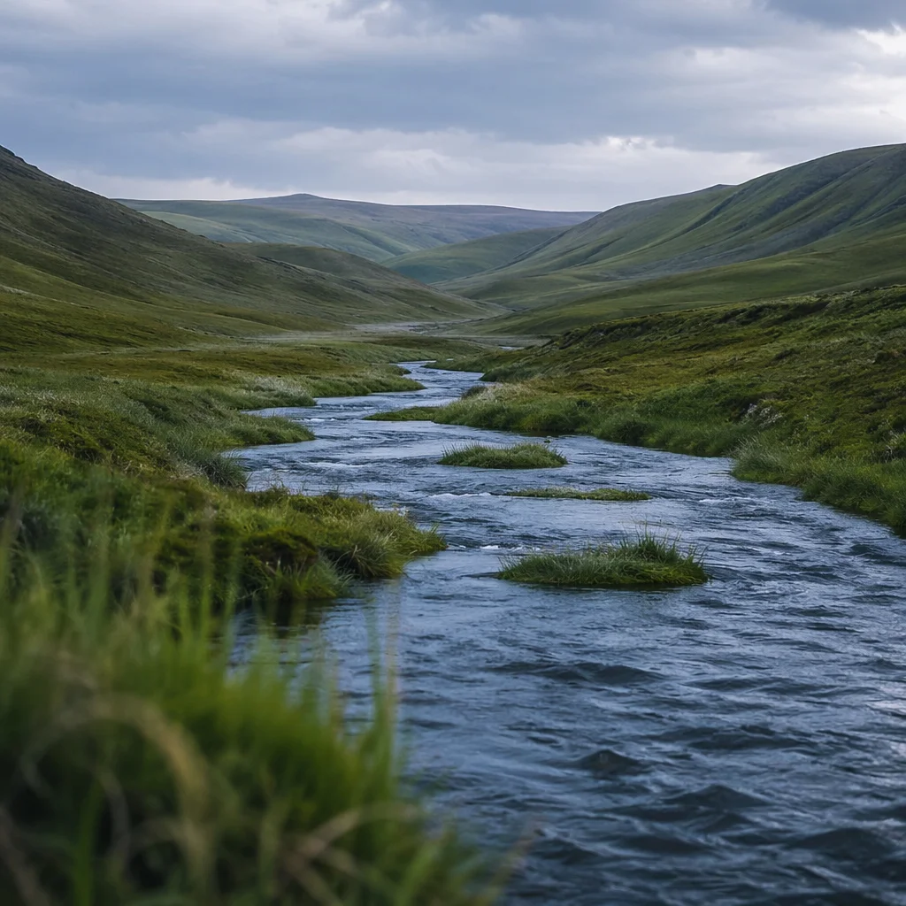 Peaceful River Through Evergreen Valley