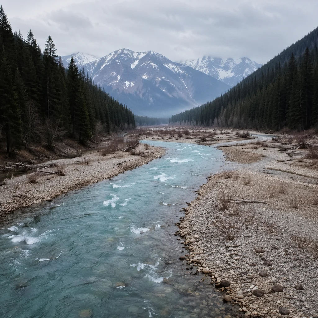 Peaceful Turquoise River Through Evergreen Valley