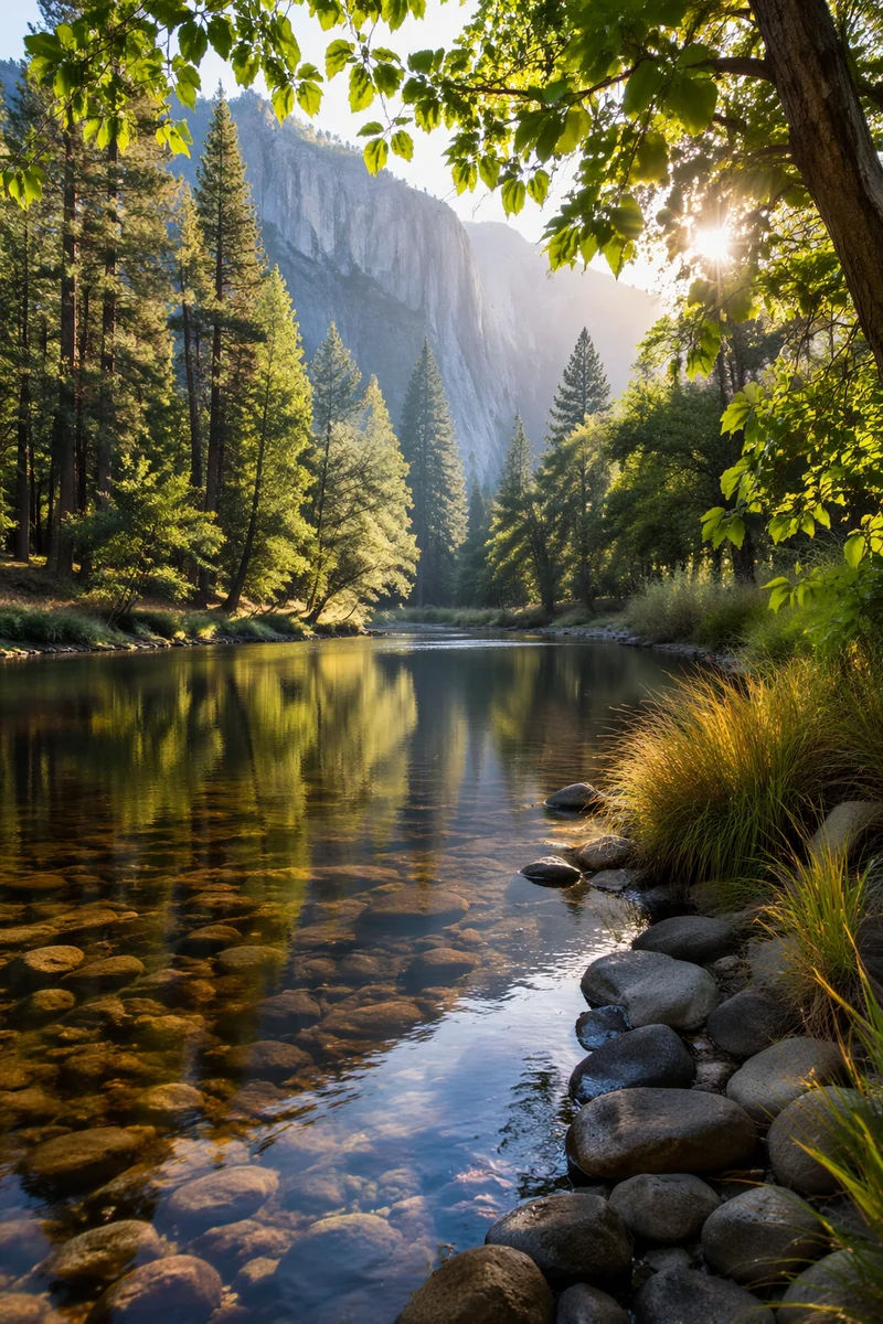 Peaceful River Through Evergreen Valley