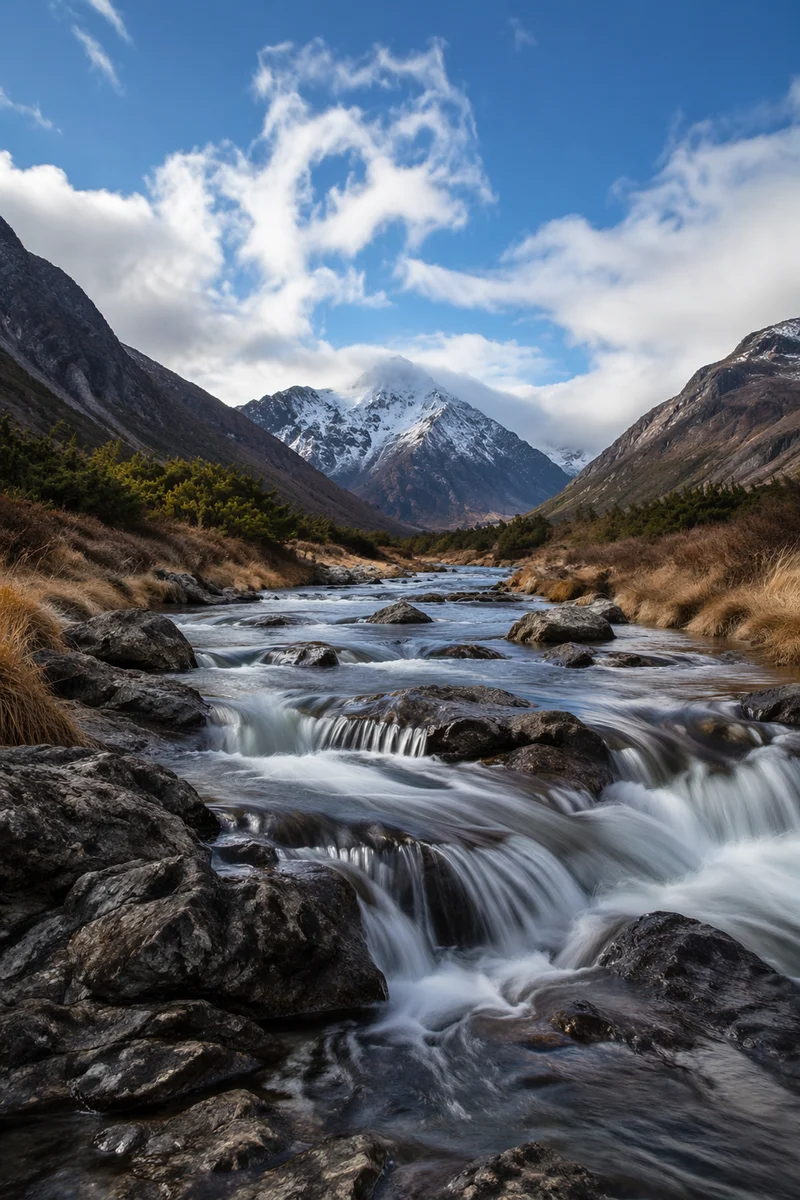 Peaceful River Valley With Evergreen Slopes