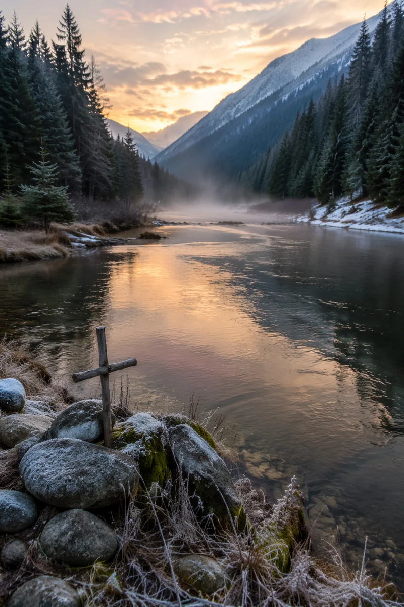 Peaceful Evergreen Valley River at Dawn