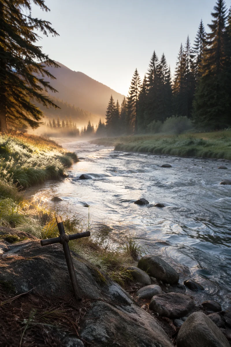 Peaceful Evergreen Valley River at Dawn