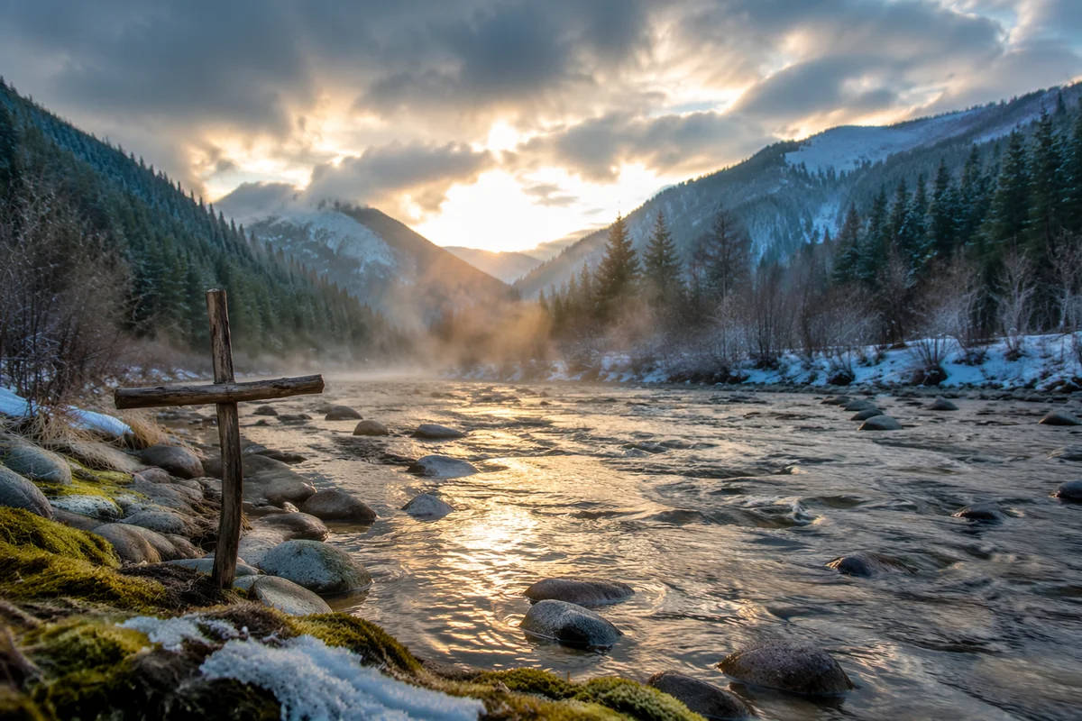 Peaceful Evergreen Valley River at Dawn