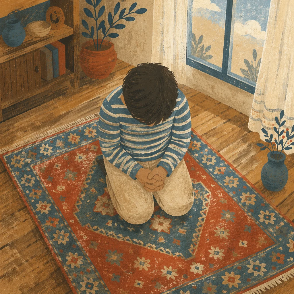 Overhead Prayer on Vintage Rug