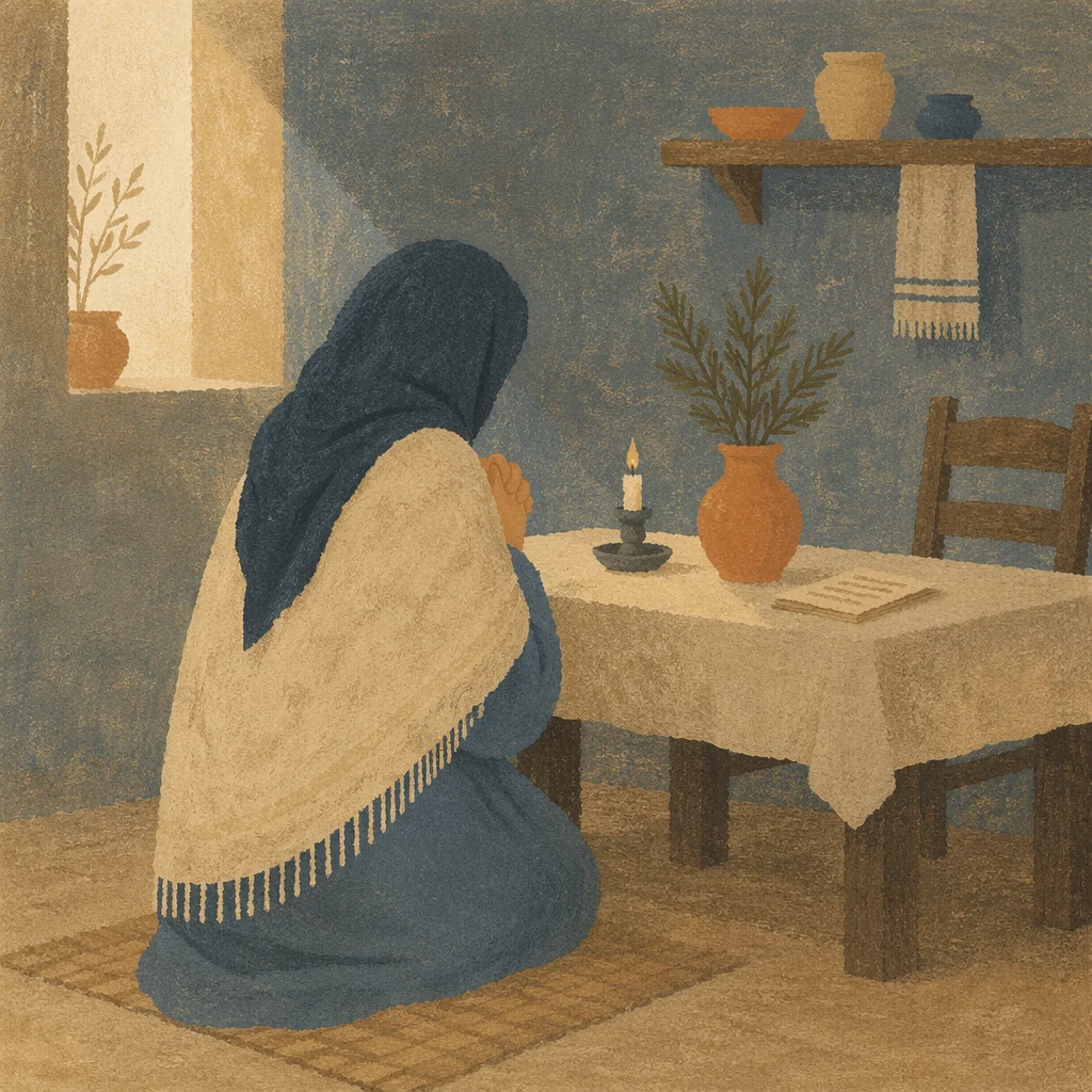 Quiet Prayer Beside Evergreen Candle