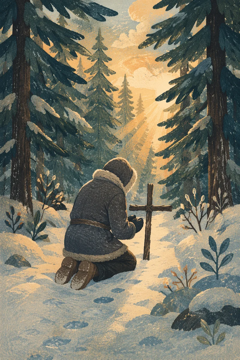 Winter Prayer Beneath Evergreen Trees