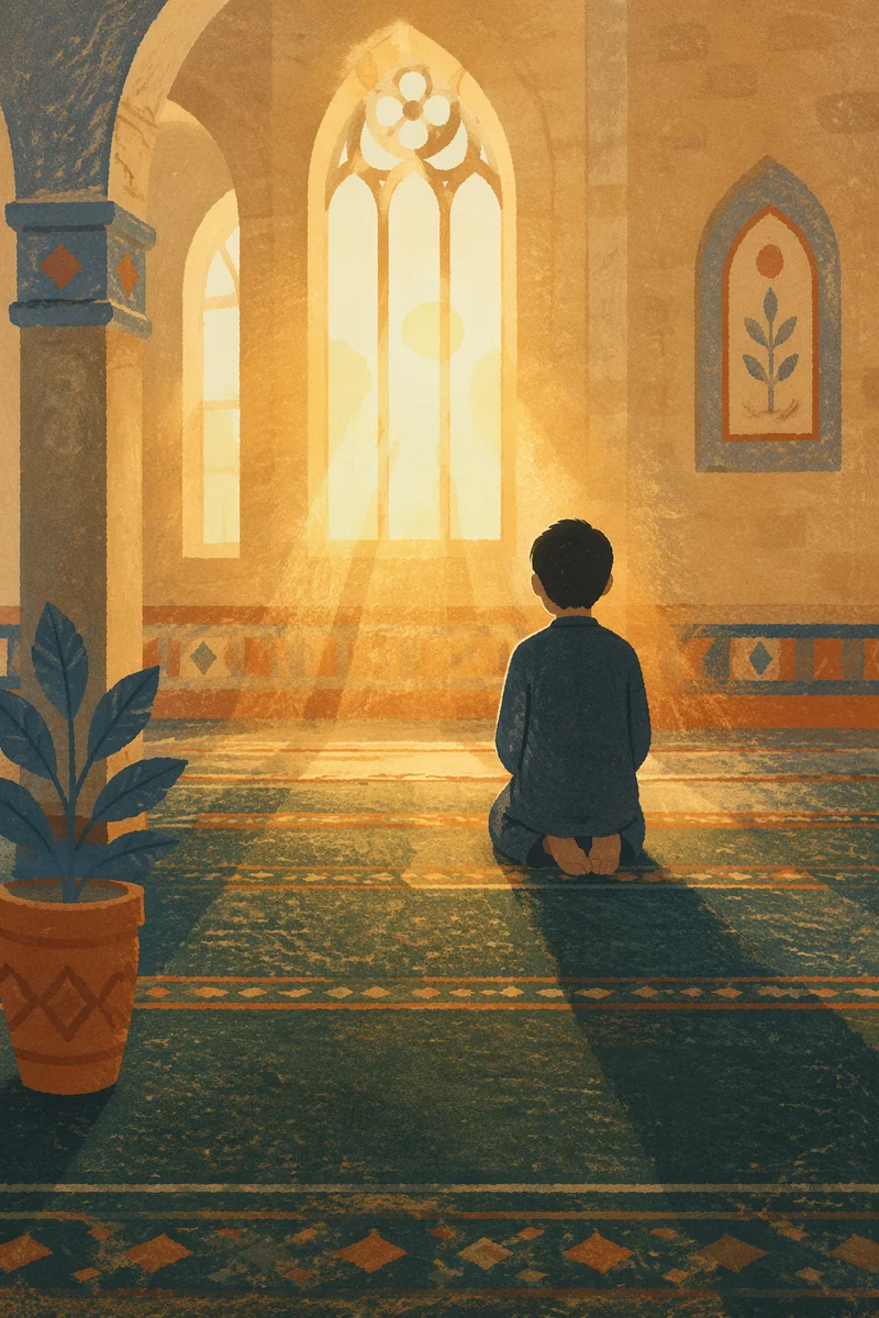 Kneeling Prayer Silhouette in Evergreen Chapel