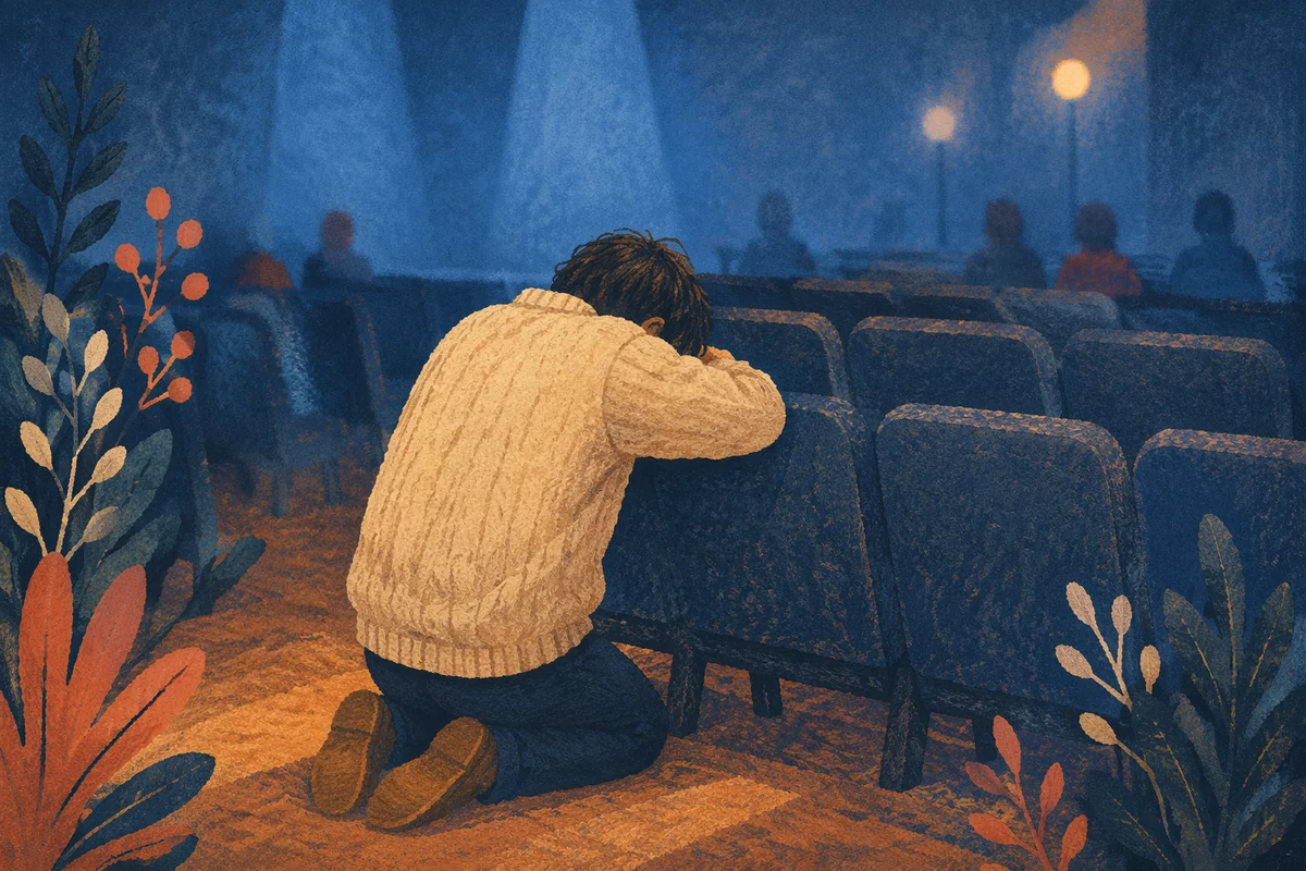 Quiet Prayer Beside Empty Church Seats
