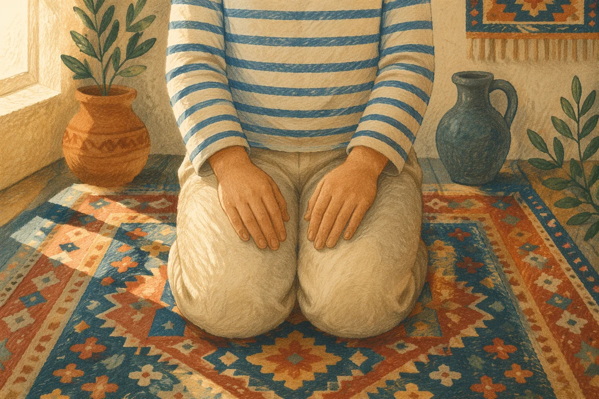Quiet Kneeling Prayer in Warm Window Light