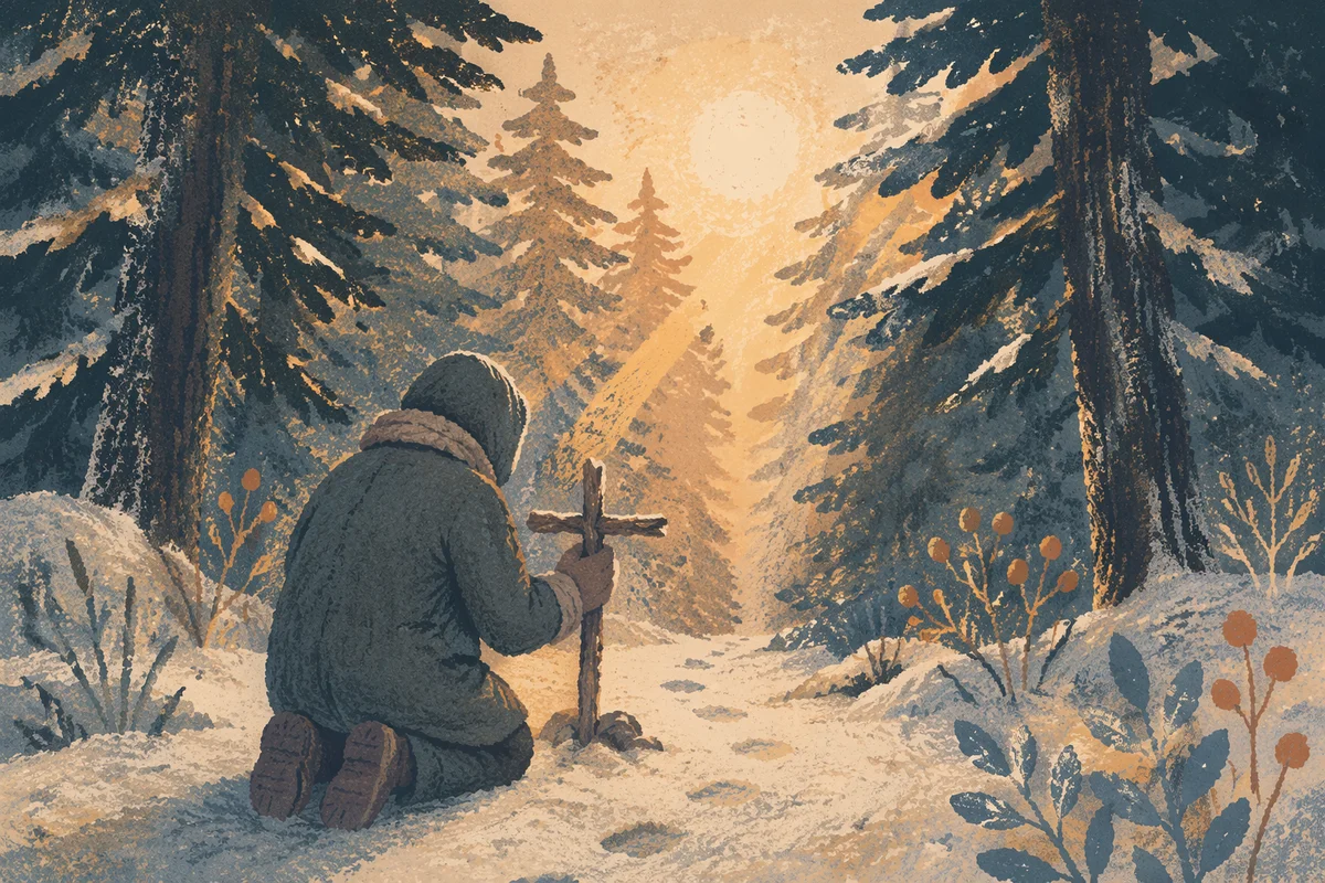 Winter Prayer Beneath Evergreen Trees