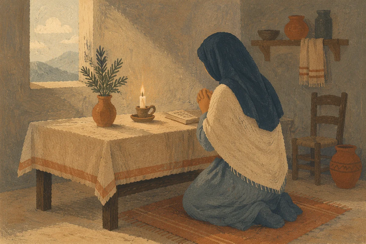 Humble Prayer Beside Evergreen Candle