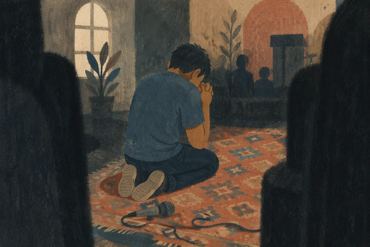 Person Kneeling in Prayer from Behind