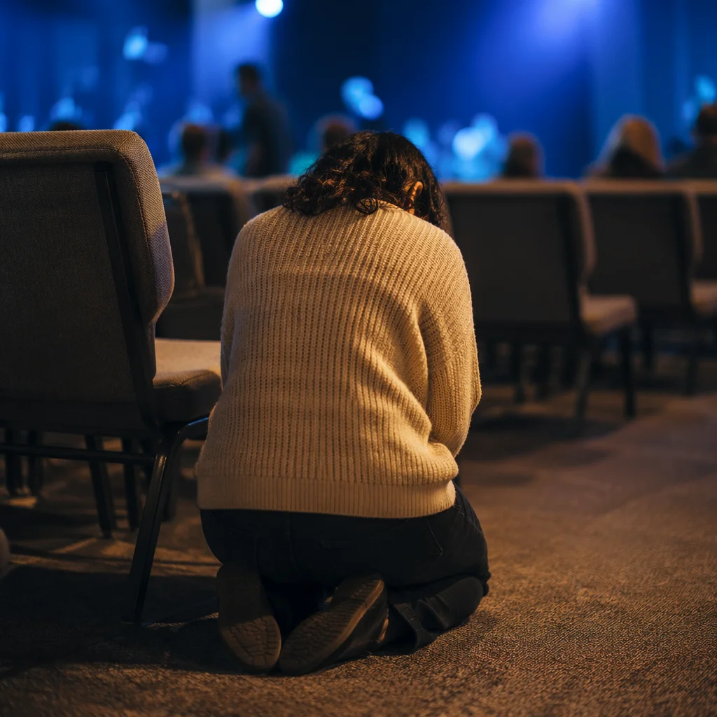 Quiet Prayer Beside Empty Auditorium Seats