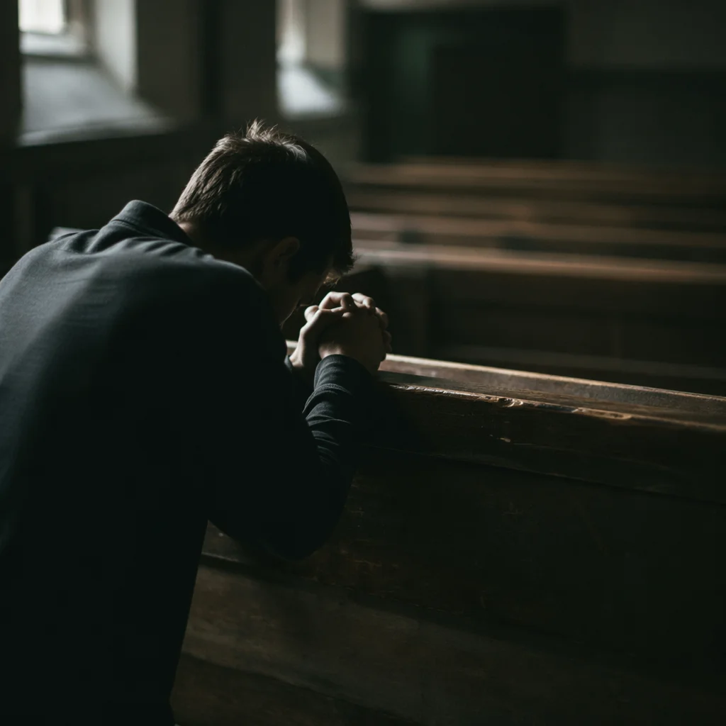 Quiet Prayer Beside Wooden Chapel Pew