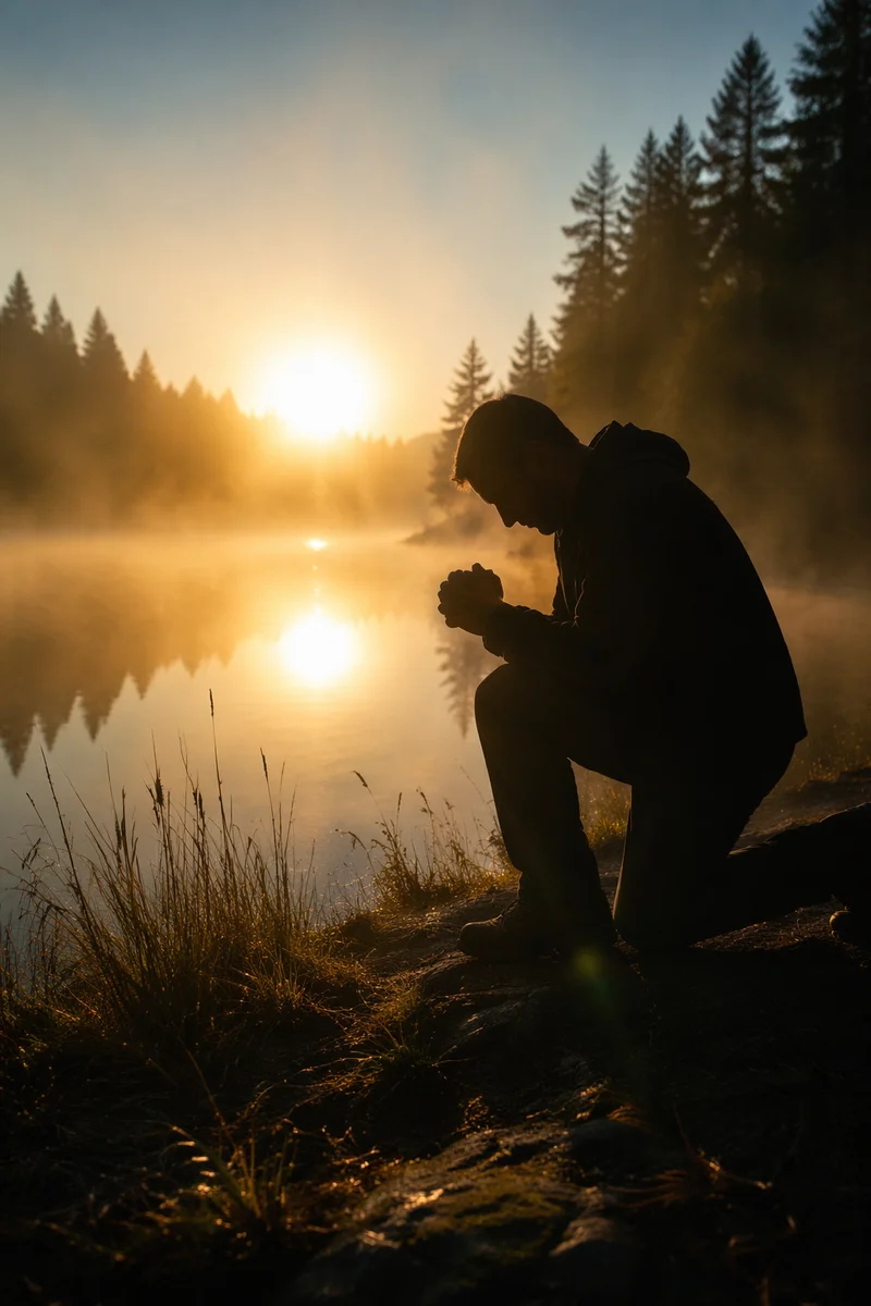 Kneeling Prayer Silhouette by Misty Lake