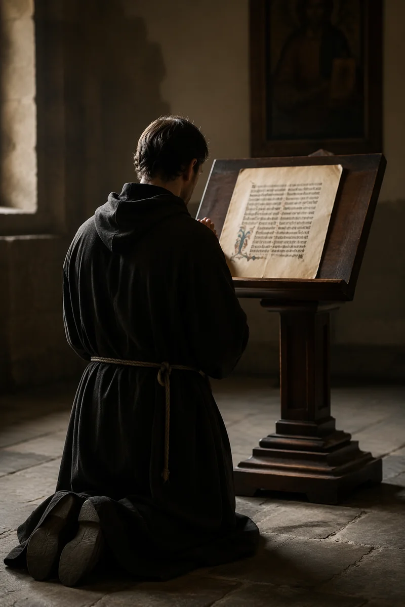 Solitary Figure Kneeling in Quiet Prayer