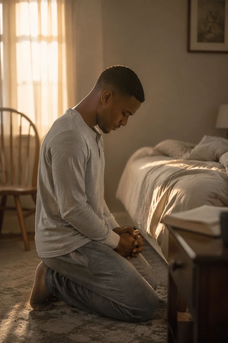 Young Man Kneeling in Morning Prayer