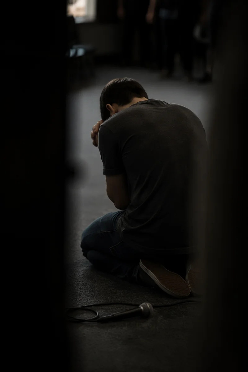 Person Kneeling in Prayer Indoors